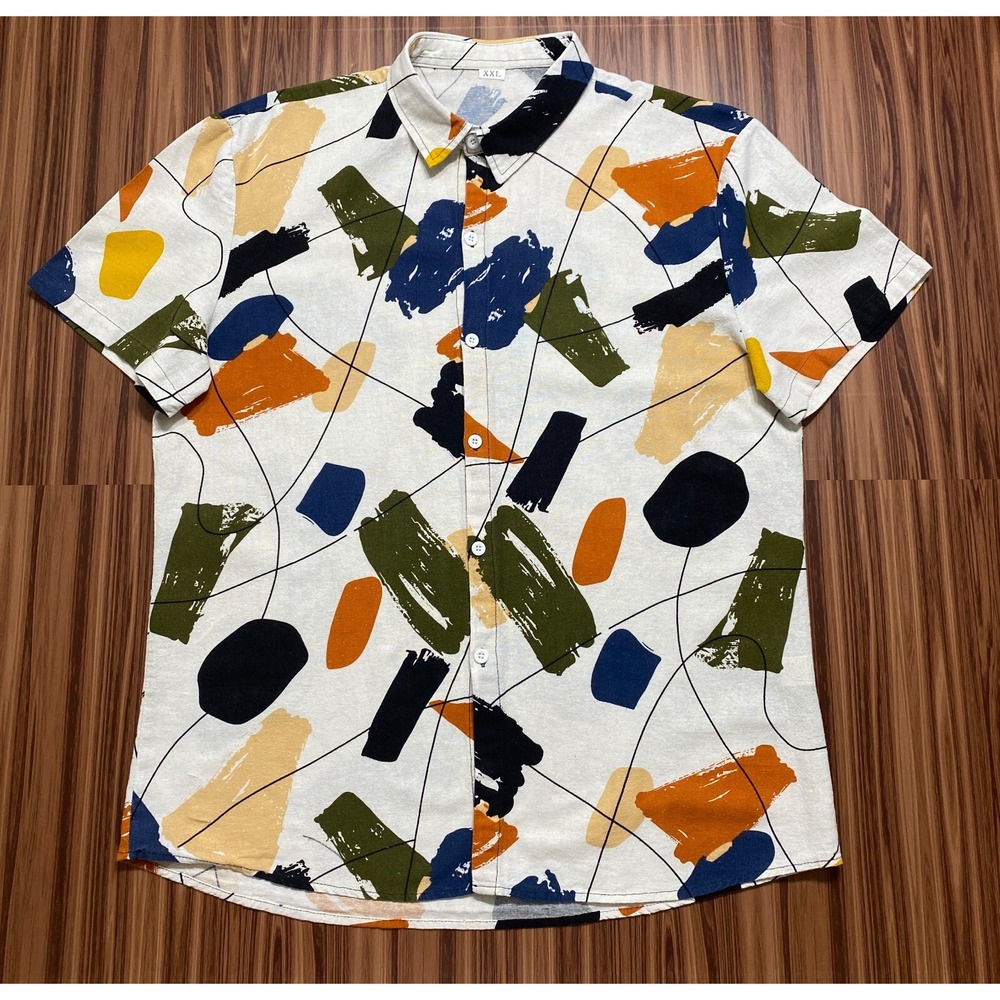 Men's Fashion Print Hawaiian Shirt 2XL Slim Multicolor Short Sleeve Button Up